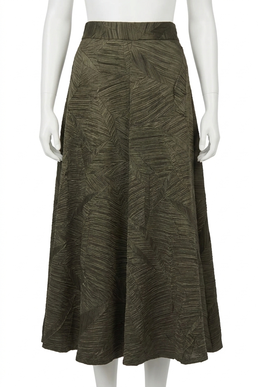 NEW JOSEPH RIBKOFF geometric print pleated long flared skirt in avocado